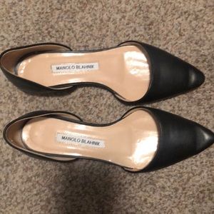 Manolo Blahnik Dorsay Black Leather Flats